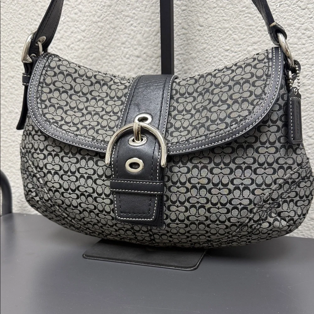 Coach SoHo Buckle Small C Monogram Black and Gray Shoulder/Hobo Bag- EUC